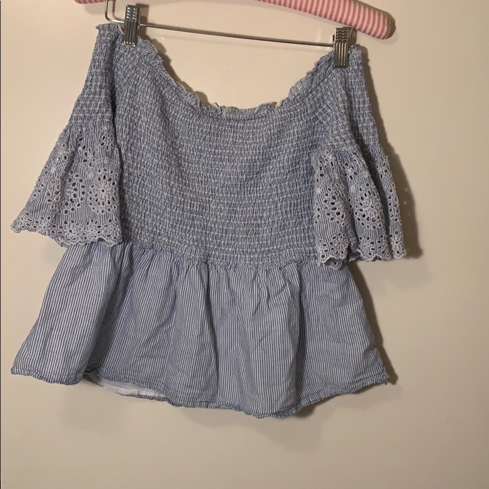 Strapless blue and white strip shirt